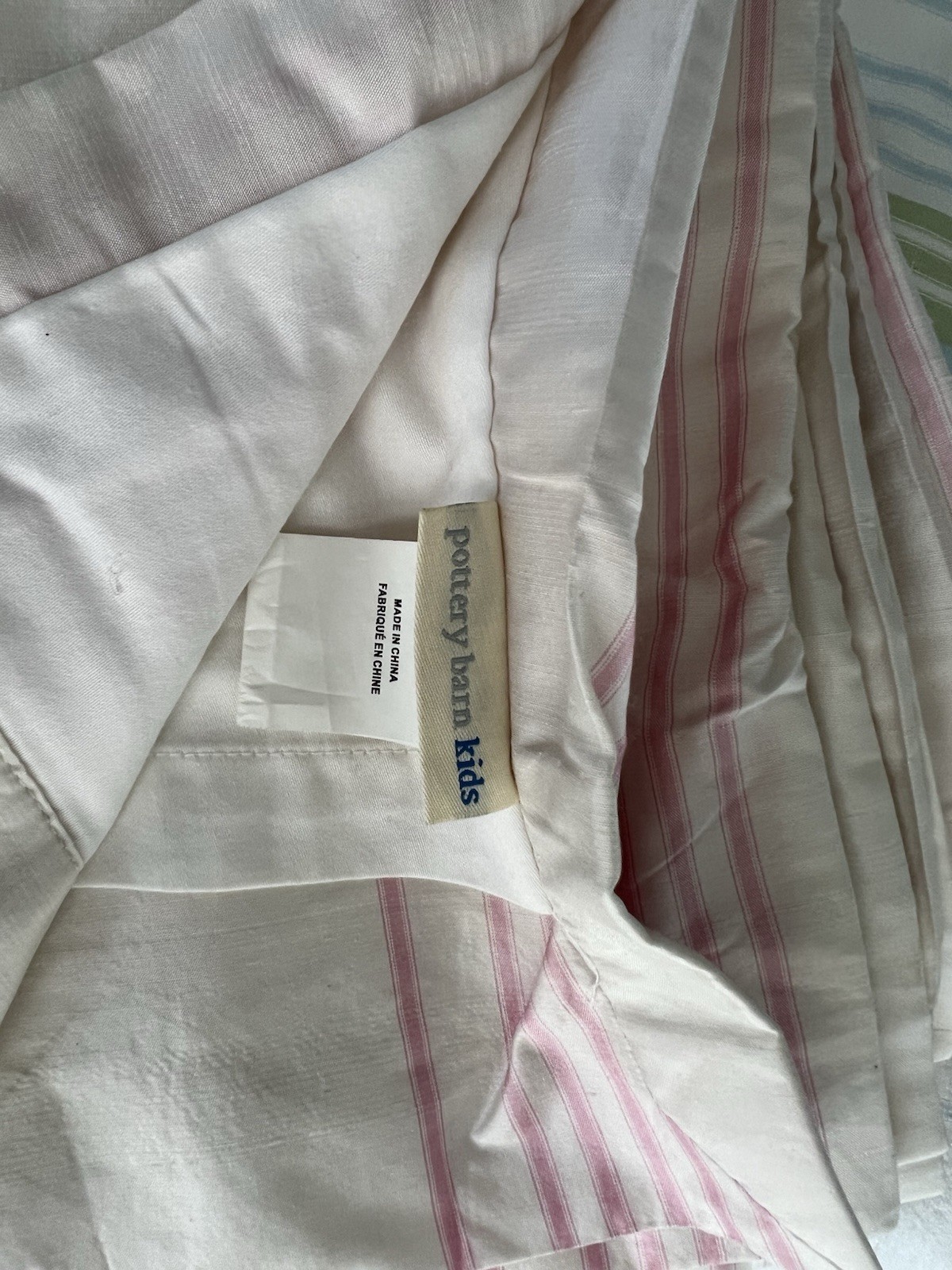 Pair Pottery Barn Kids Silk Double Lined 84” Curtains – Pink Blue Green Striped