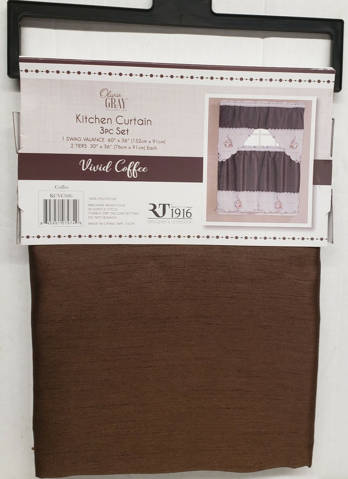 3pc. Embroidered Curtains Set: 2 Tiers & Swag (60″x36″) VIVIVD COFFEE CUP, OG,RT