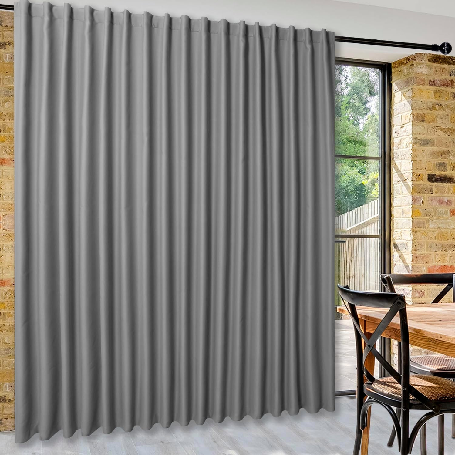 Extra Wide Blackout Curtain Room Divider for Sliding Doors, 144×96 in Light Grey