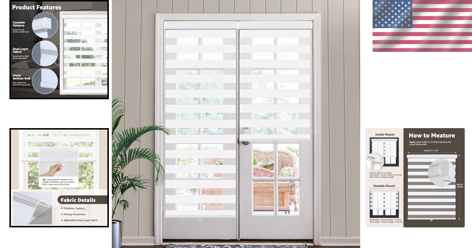 Cordless Zebra Blinds Light Filtering Window Shades for Door Bedroom Kitchen