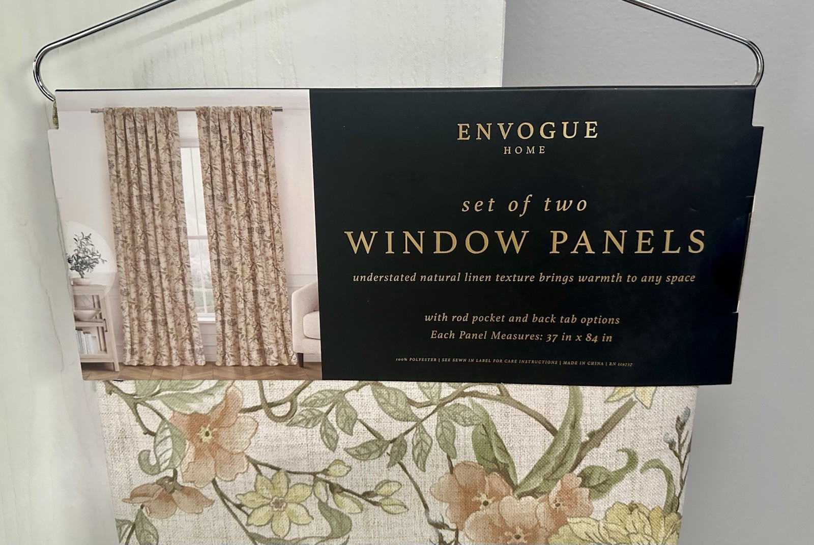 2 ENVOGUE Window Curtains 2 Panels Beige 37” x 84” Each Flowers Birds Floral NWT
