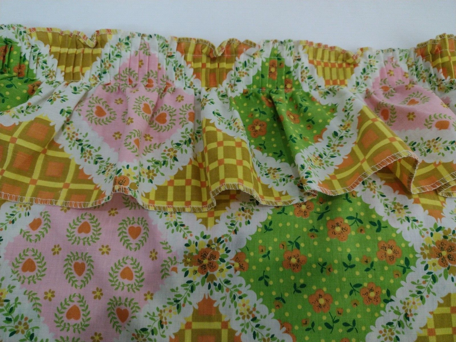 Vintage 1980’s Patch Style Fabric One Curtain Panel Ruffled /Rod Pocket Patches