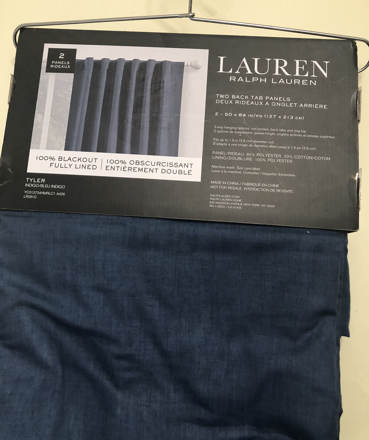 Ralph Lauren Two Back Tab Panels 50” X 84” 100% Blackout Fully Lined INDIGO BLUE
