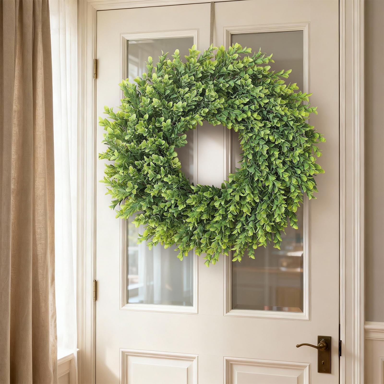 26″ Artificial Boxwood Wreath for Front Door – Large Faux Plant Fake Greenery…
