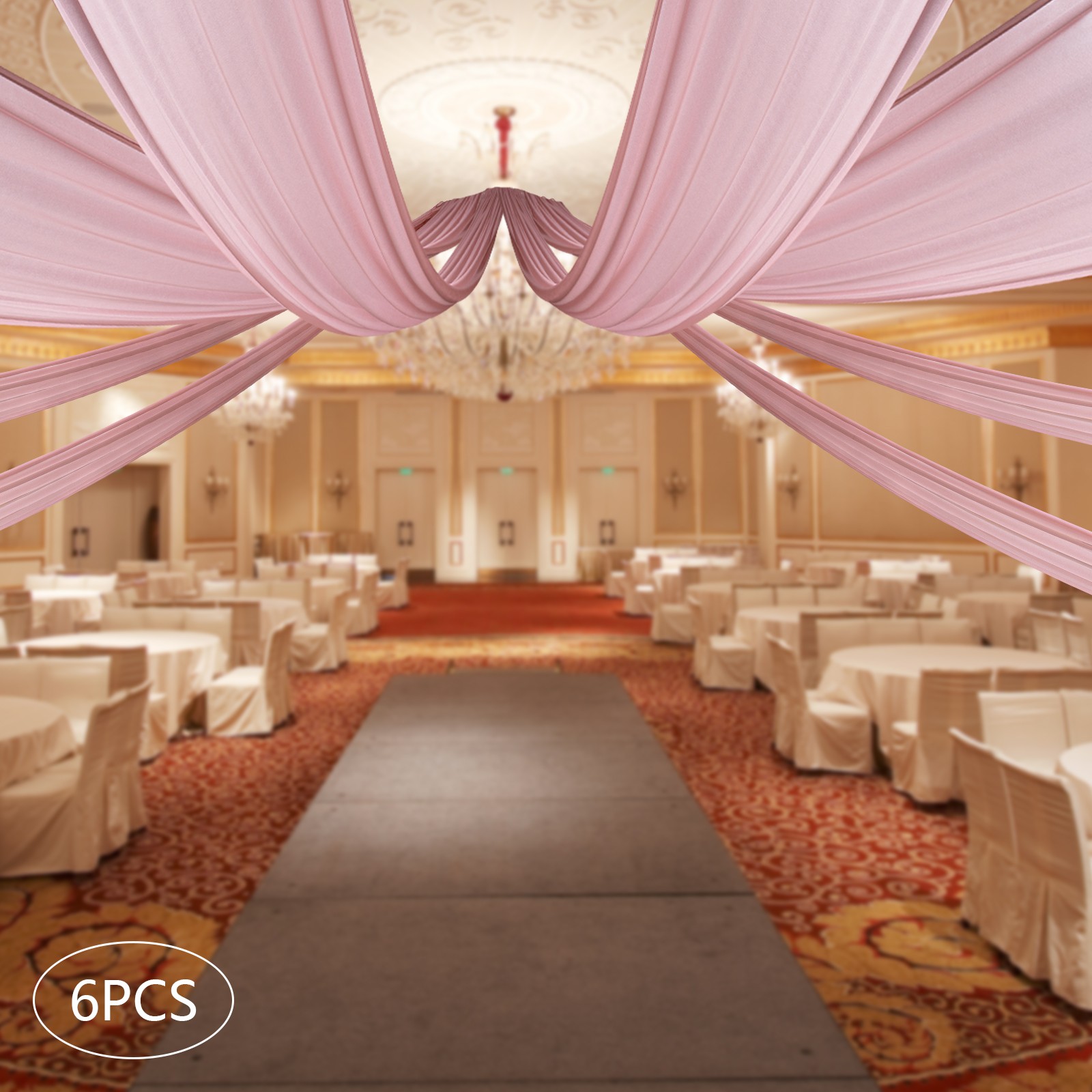 Deep Rose Ceiling Drapes for Wedding5Ftx30Ft Sheer Curtains Chiffon Drapin New