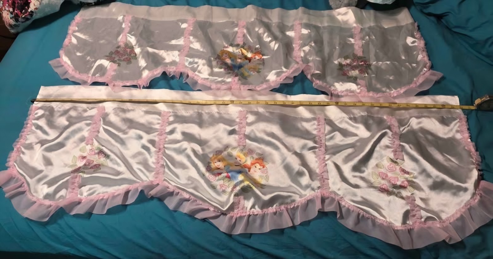 2 Disney Princess Trio Valences For A Kid’s Room In White, With Pink Ruffles