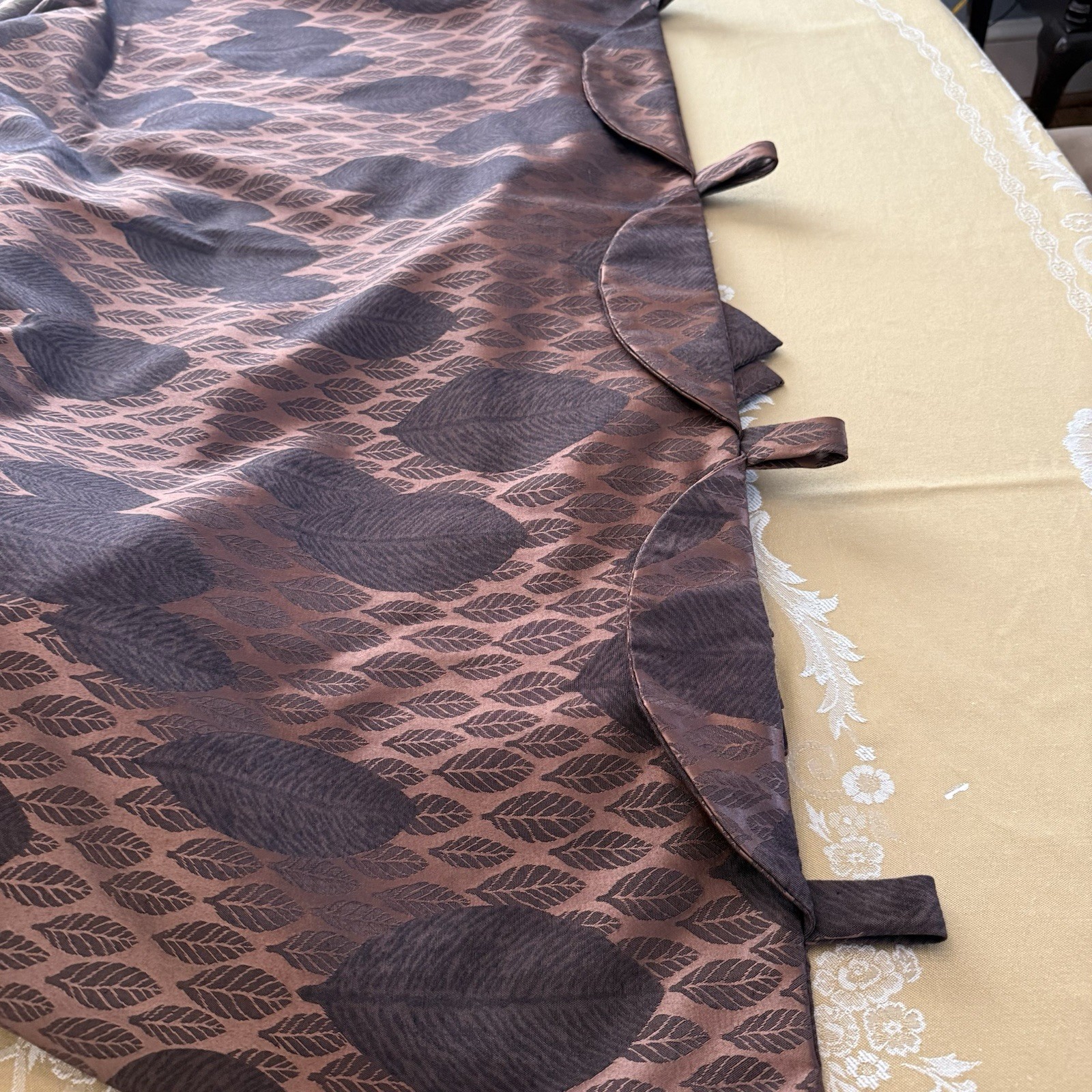 VTG Heavy Jacquard Brown Bronze Leaf Curtain Panels Lined Blackout SET 50×92 Ea