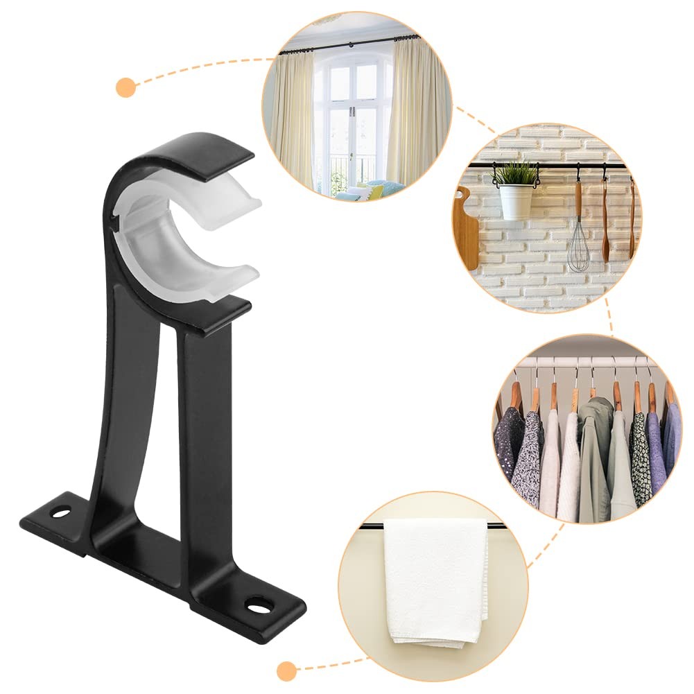 Curtain Rod Brackets, Set of 12, Aluminium Alloy, Wall & Ceiling Mount, Black