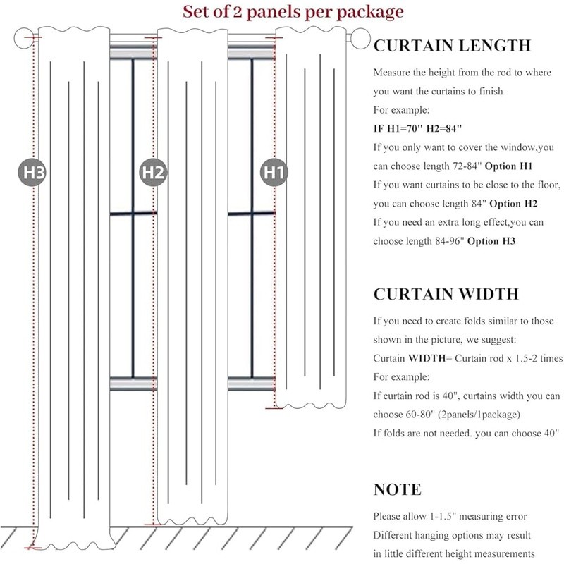 Blackout Linen Blend Curtains Insulating Noise Reducing Drapes Set of 2 New
