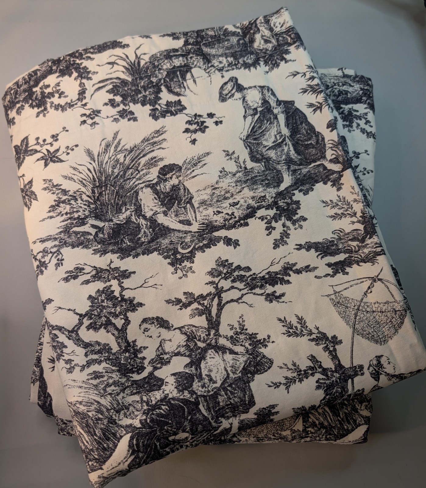 Country Life Blue White Toile Curtain Panels 49”x 64”