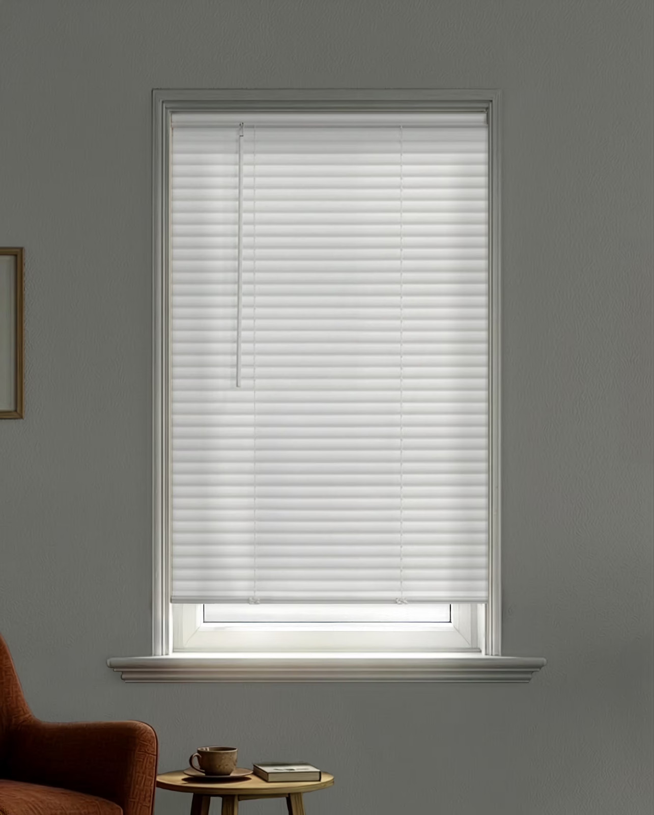 Horizontal Mini Blind Single Window Cordless Shades Blinds White 34W x 48L Inch