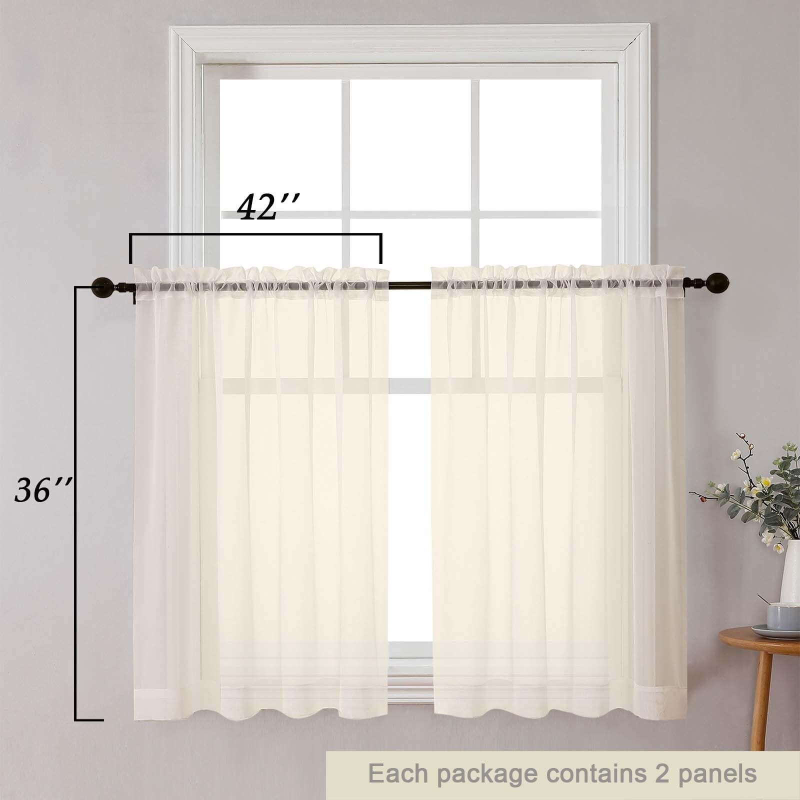 Cafe Curtains 36 Inch Length Tier 2 Pieces, 42″W x 36″L (Pack of 2) White