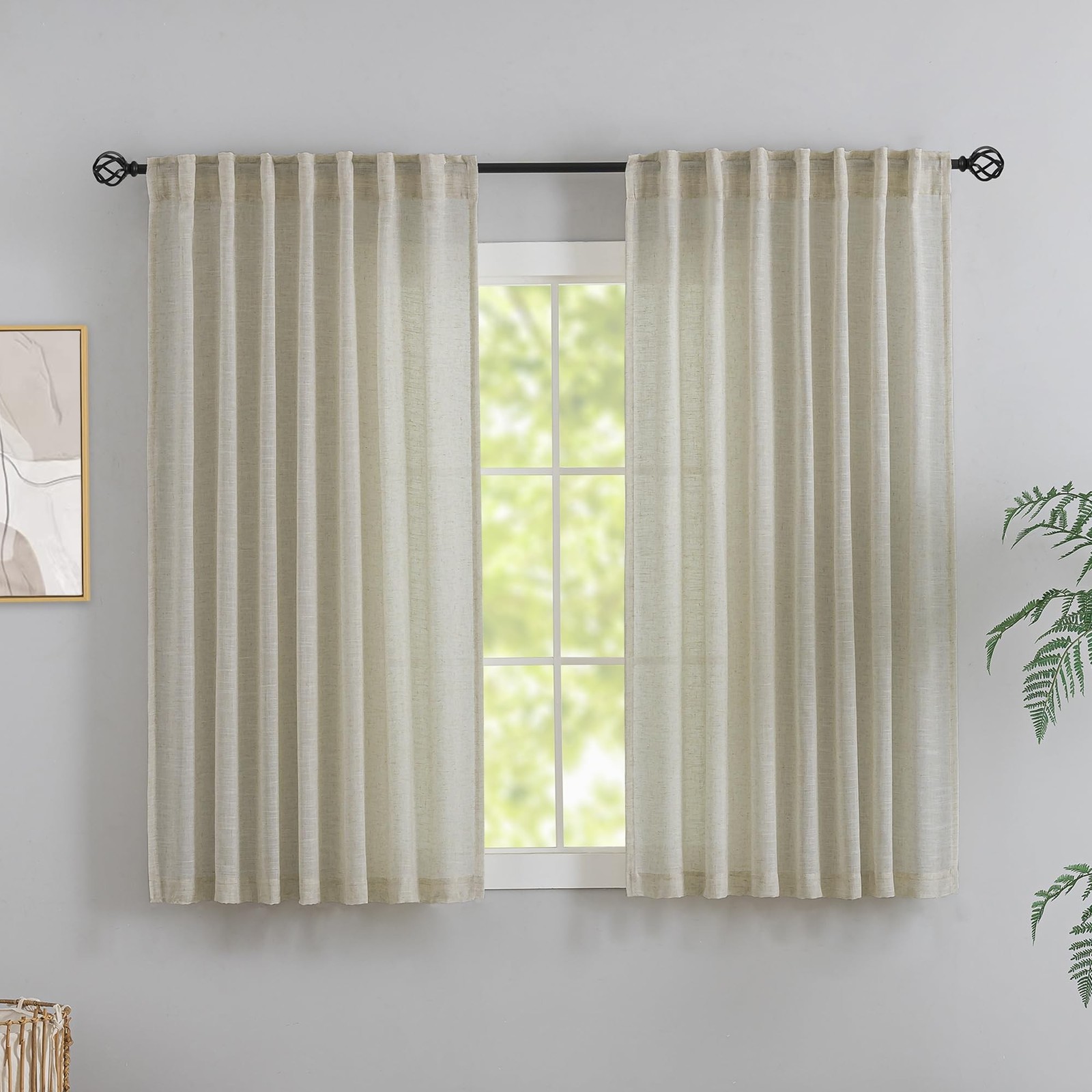 Beige Burlap Linen Textured Curtains & Drapes for Children’ Bedroom 63 Inch L…