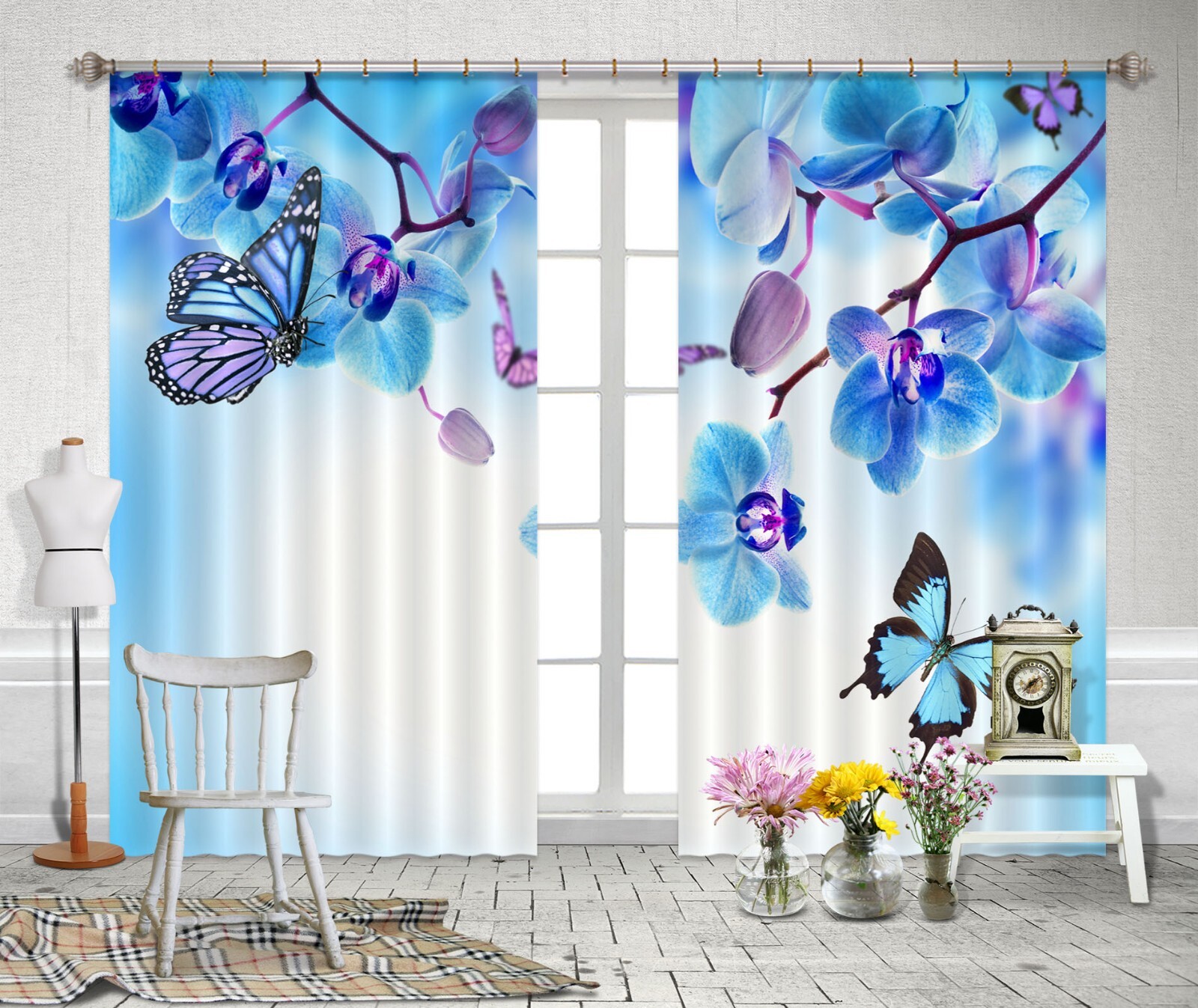 3D Blue Butterfly ZHUA3833 Animal Photo Curtain Window Blockout Fabric Amy 2023
