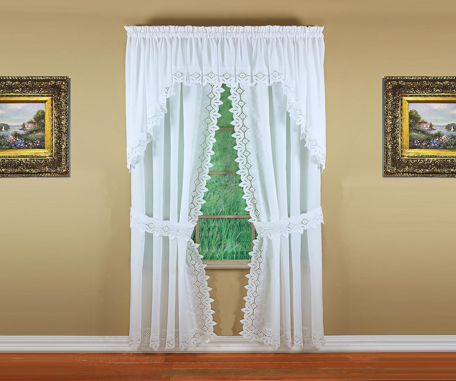 Heirloom Battenberg Eyelet Curtain Panel Pair, 84″ White, 4-Piece Set
