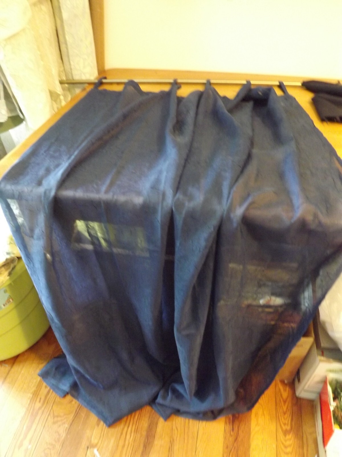 new KRINKLED SHEER CURTAIN PANEL NAVY BLUE “CHLOE” 51Wx84″ TAB TOP 2 available N