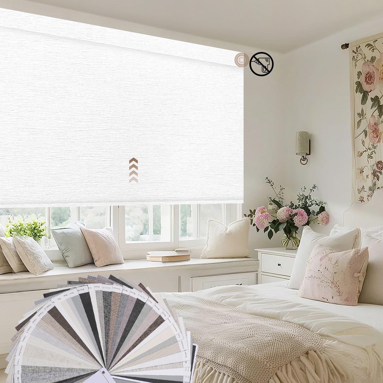 No Drill Motorized Blinds with Remote, 100% Blackout Roller Shades for Window…