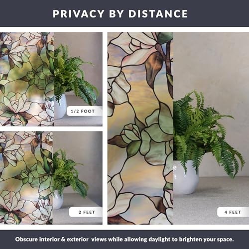 Vibrant Star Magnolia Privacy Window Film | Non-Adhesive UV Protection | 24×36