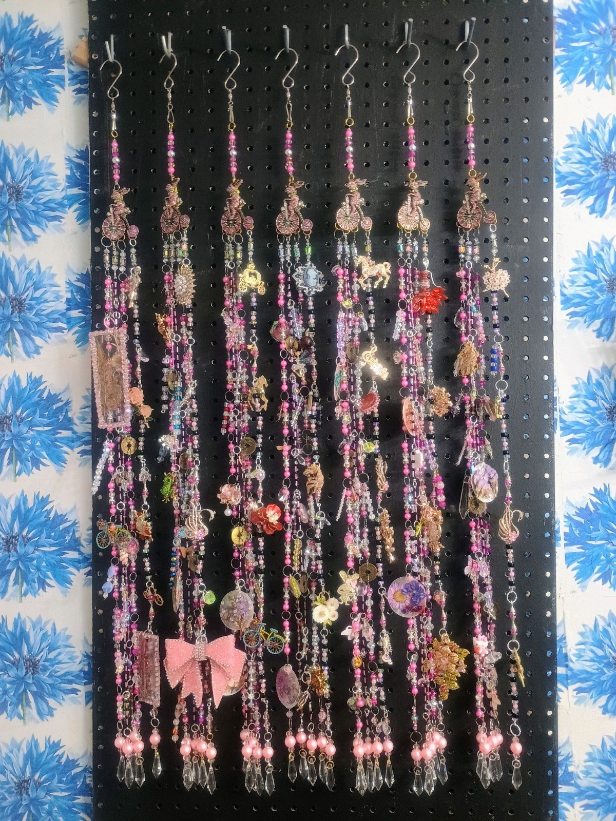 Bicycle Bunny Crystal Curtains With Charms, Set Of 7