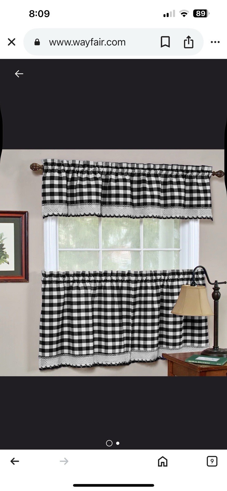 Curtain Tier Checked Plaid, 1 Valance 57” W/ 4 Curtain Panels 30” X 12”