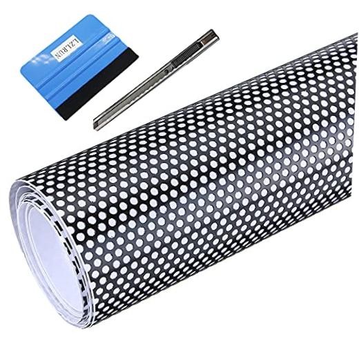 Black Perforated Vinyl Film One Way Vision Privacy Film Wrap 1.3ft X 3.5ft