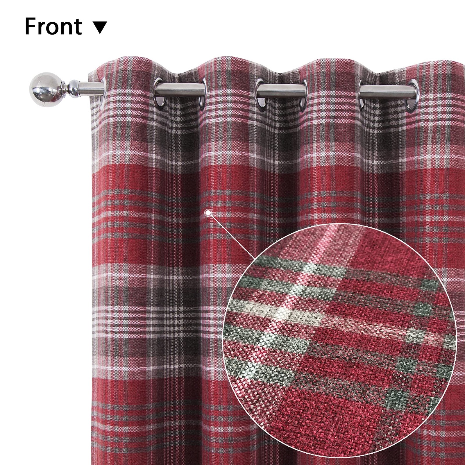 Red Plaid Curtains Grommet Highland Woolen Look Tartan Curtains for Bedroom L…