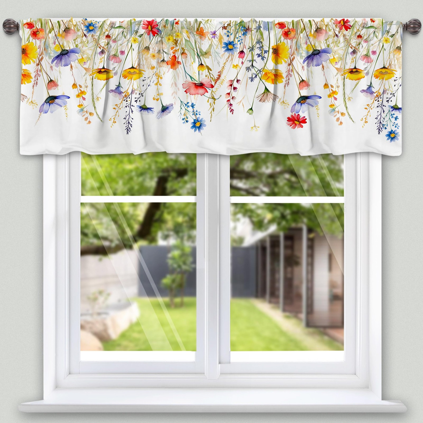 cusugbaso 3 Piece Spring Kitchen Curtains and Valances Set for Window
