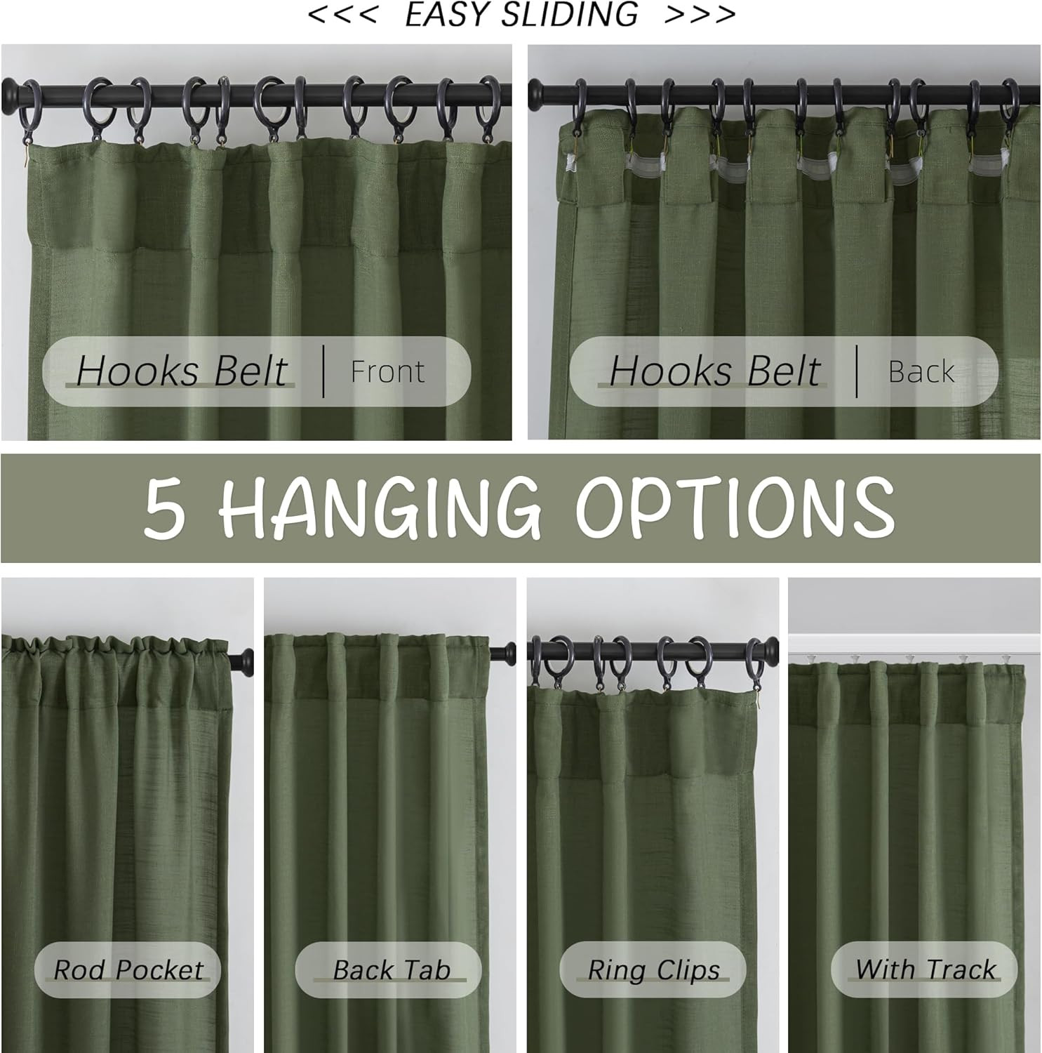 Extra Long Olive Linen Curtains 120″ Semi-Privacy Light Filtering 2 Panels