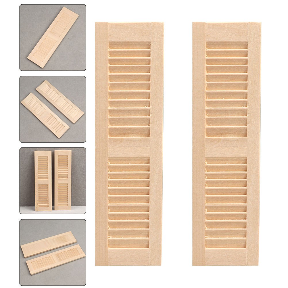 2Pcs Khaki Wooden Doll Shutters Mini Furniture Wear-Resistant Decorative