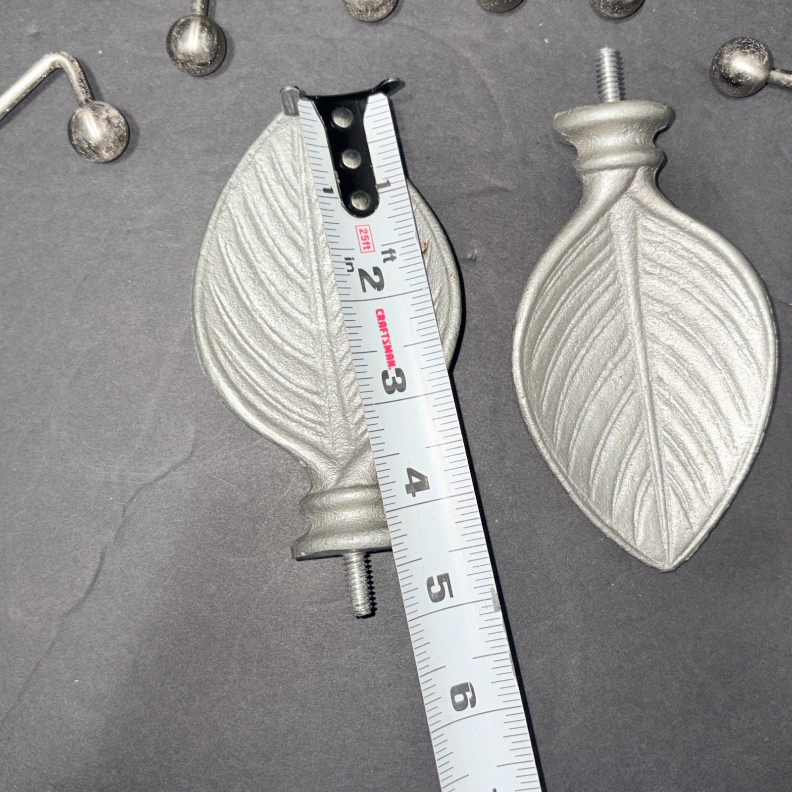 Silver Leaf Curtain Rod Finials and Ball End Shower Hooks Set 11 Piece Silver