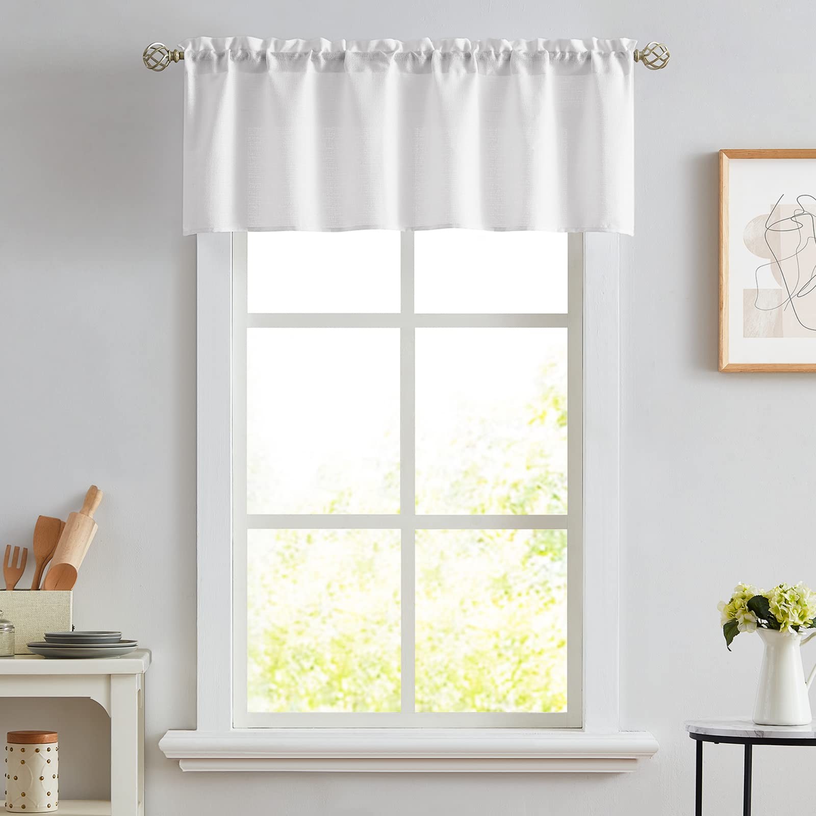 Melodieux White Semi Sheer Curtain Valance for Kitchen Cafe Small Windows Lin…