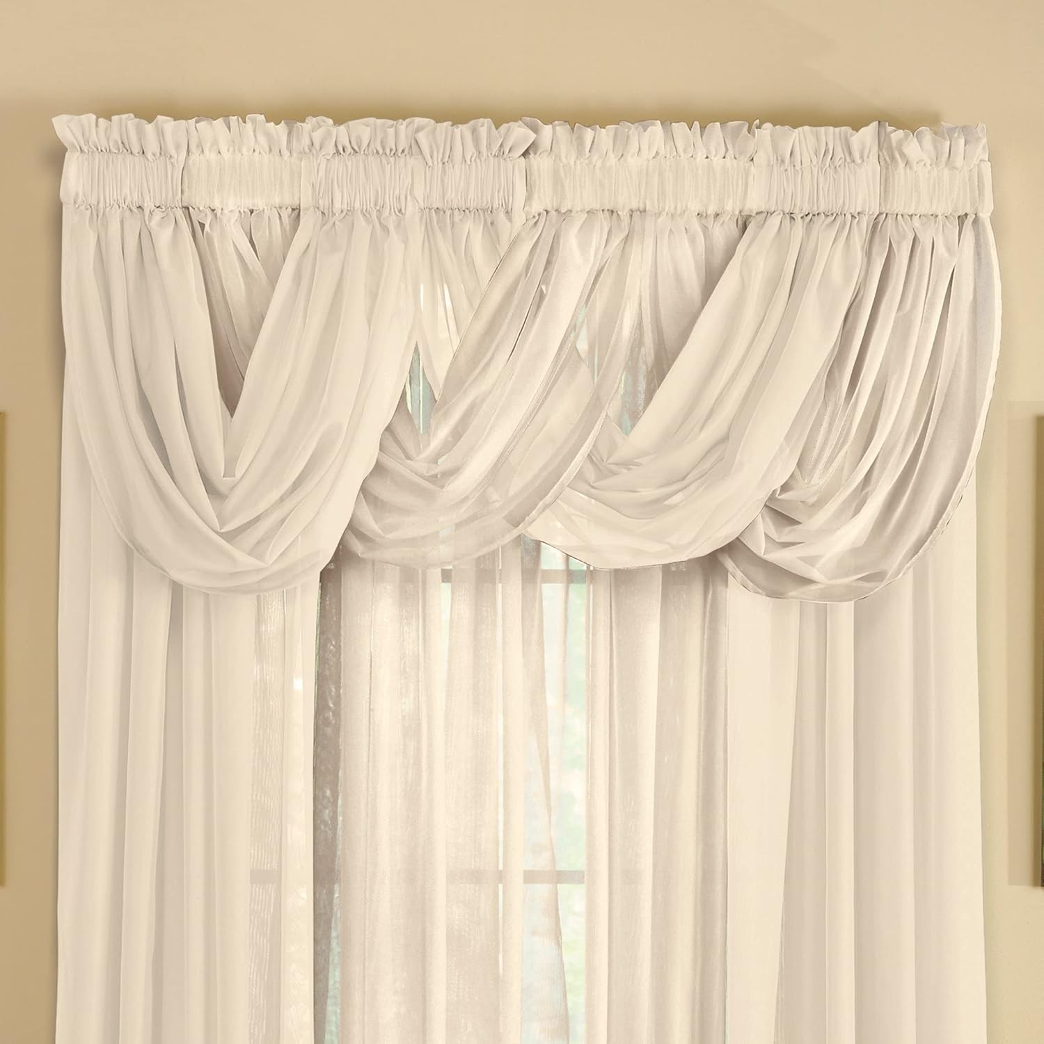 Scoop Two-Piece Rod Pocket Solid-Colored Sheer Valances for Windows, Decorative