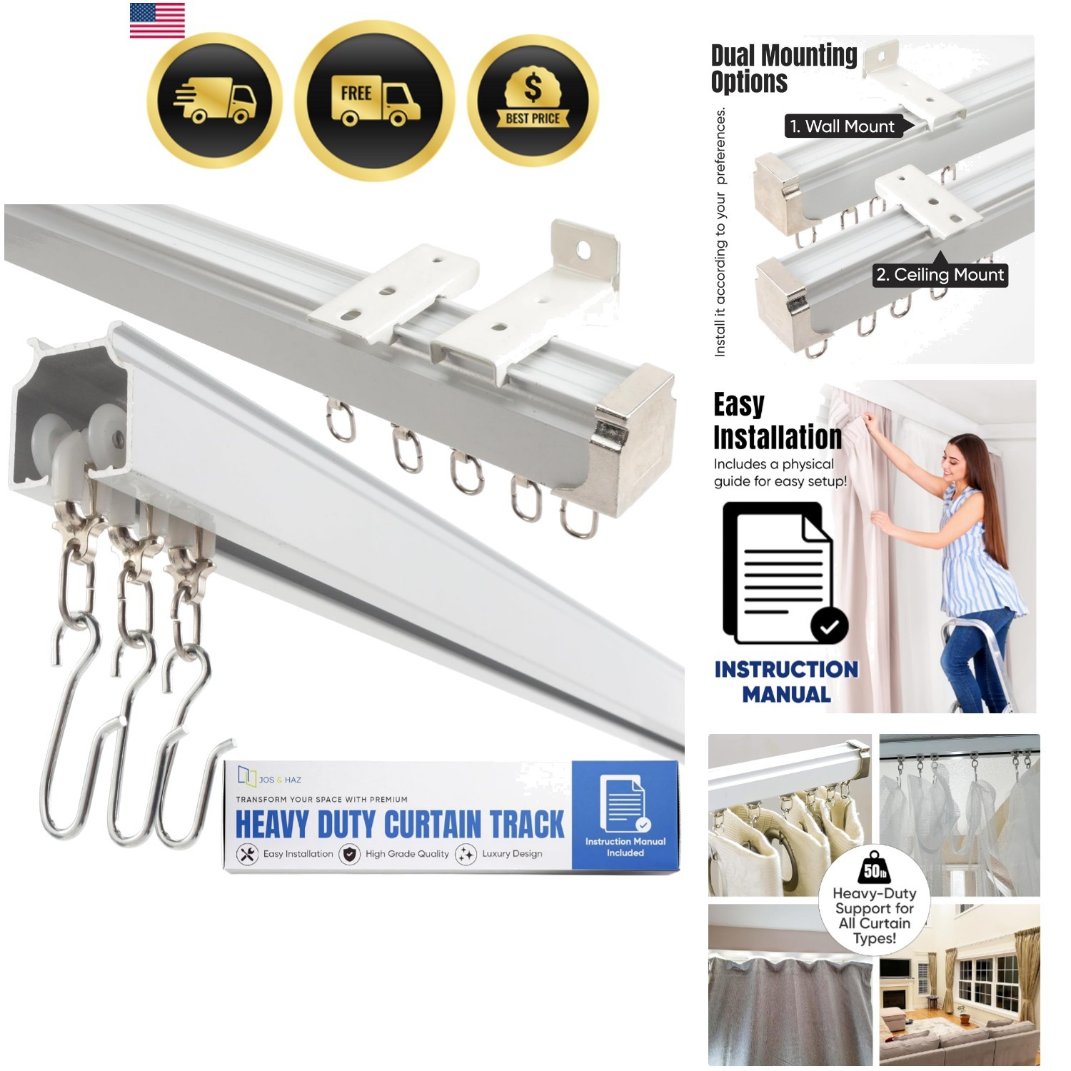 Ceiling Curtain Track Set – 3ft-16.4ft / 5 Meter – Heavy Duty Curtain Track,…