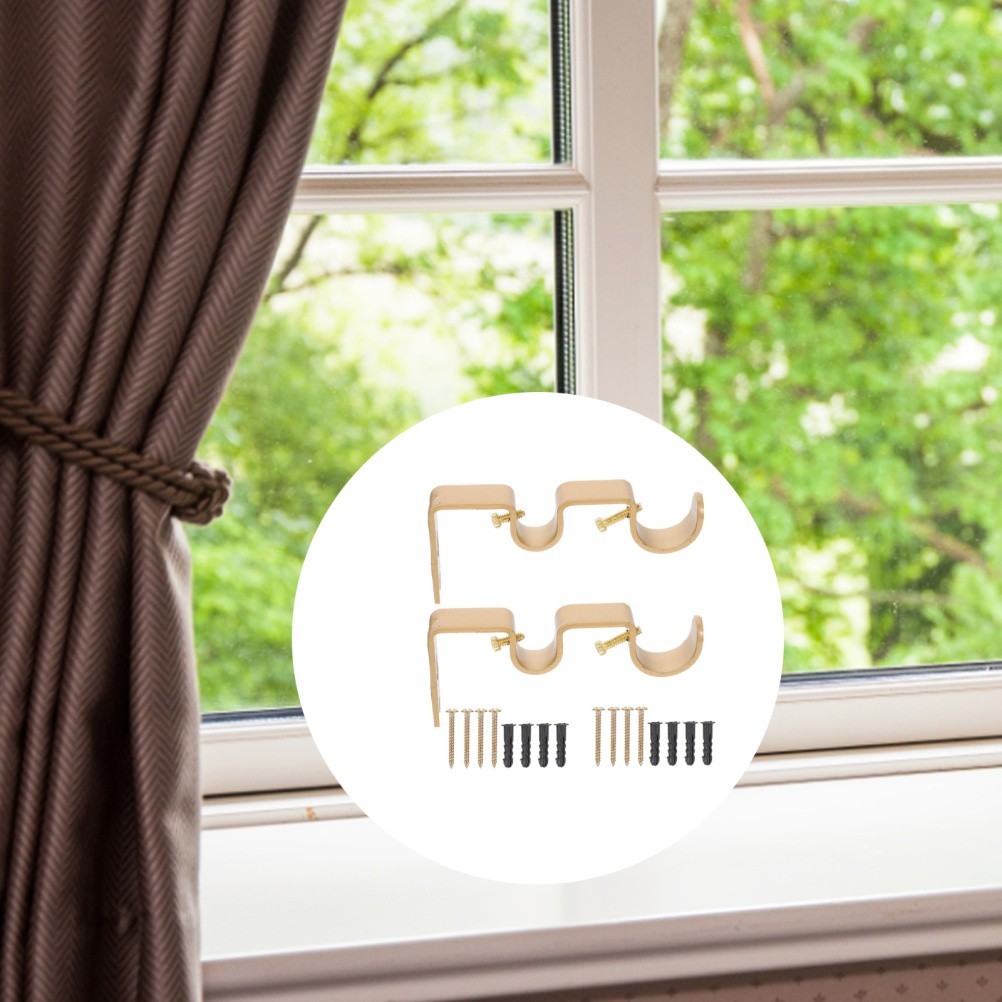 2 Sets Heavy Duty Rod Bracket Wall Mount Curtain Rod Holder Stand