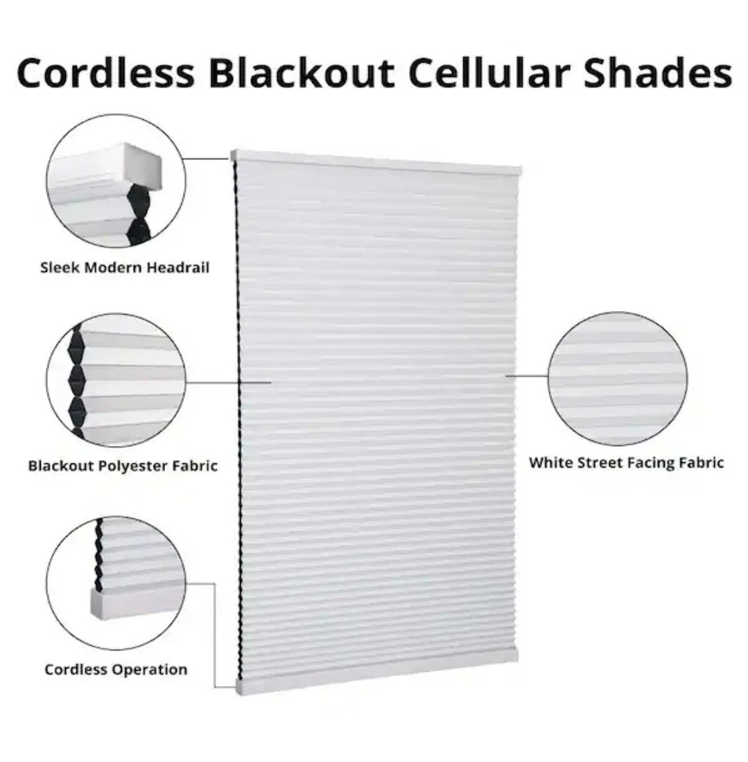 HOME DECORATORS’ CORDLESS CELLULAR SHADE SNOW DRIFT WHITE 34X72(ACTUAL33.625″)