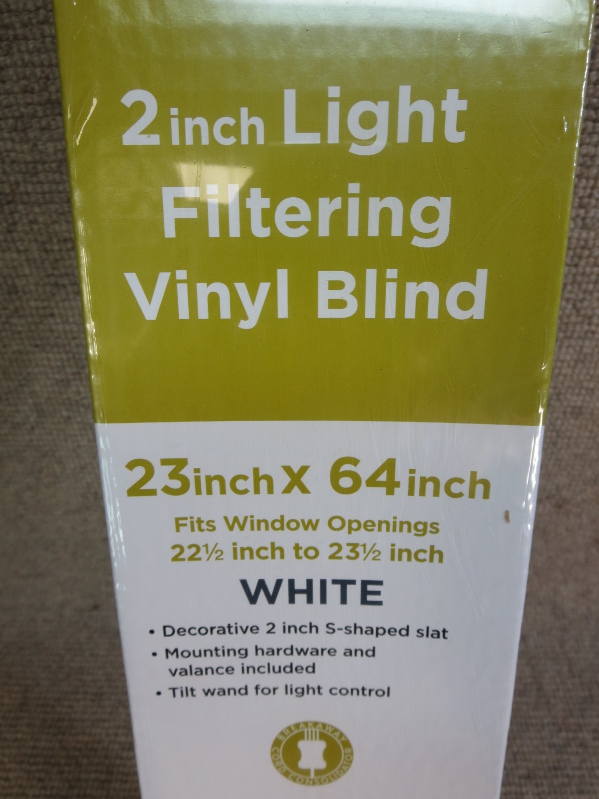 Bali Grab n Go 2″ Light Filtering Vinyl Blind Unopened NOS White 23″ x 64″