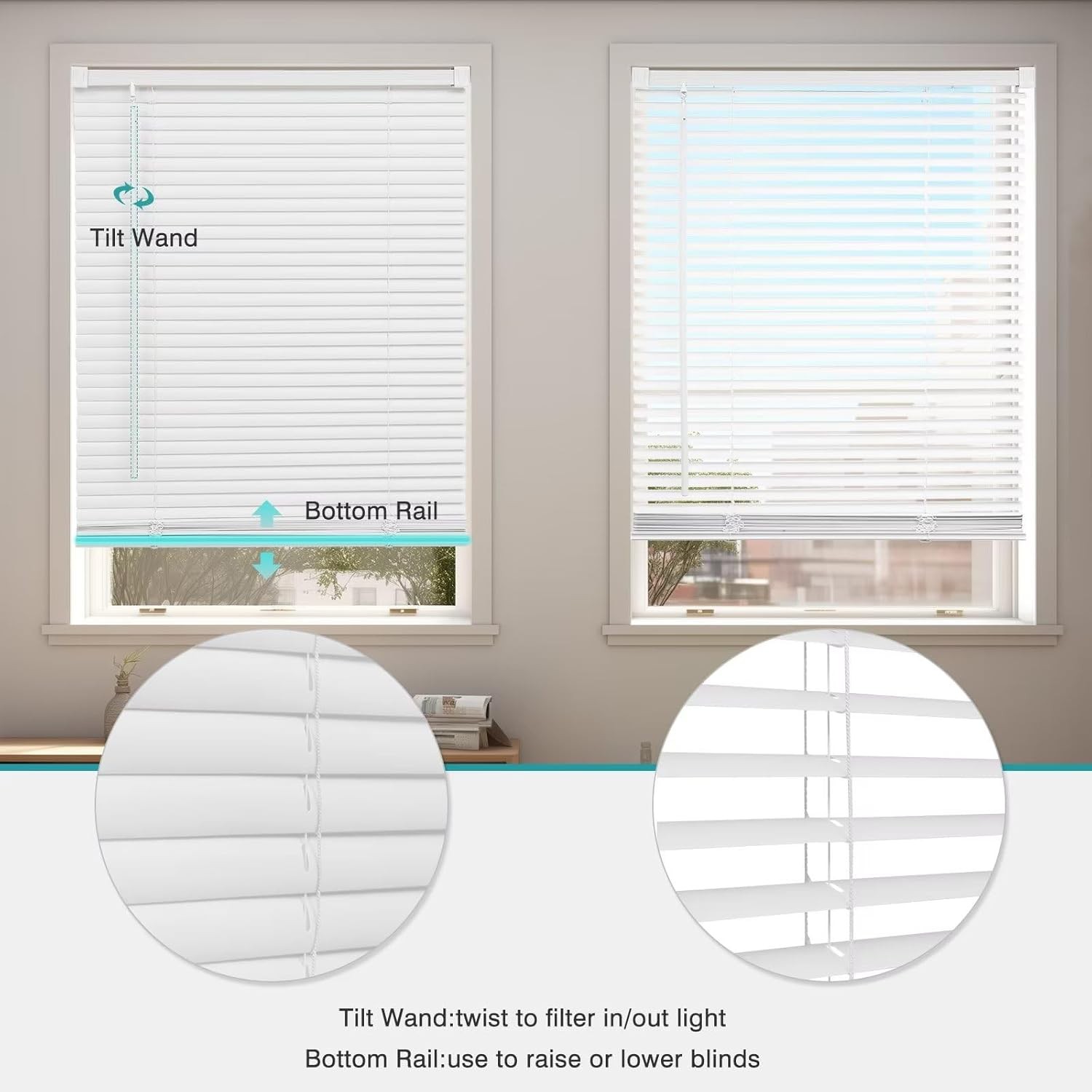 Changshade 1 Inch Venetian Vinyl PVC Blinds CordlessHorizontal Window Shades