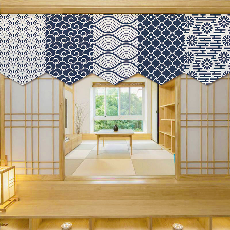 30X50cm Ukiyo Wave Short Noren Hanging Flag Restaurant Vintage Dining Room Decor