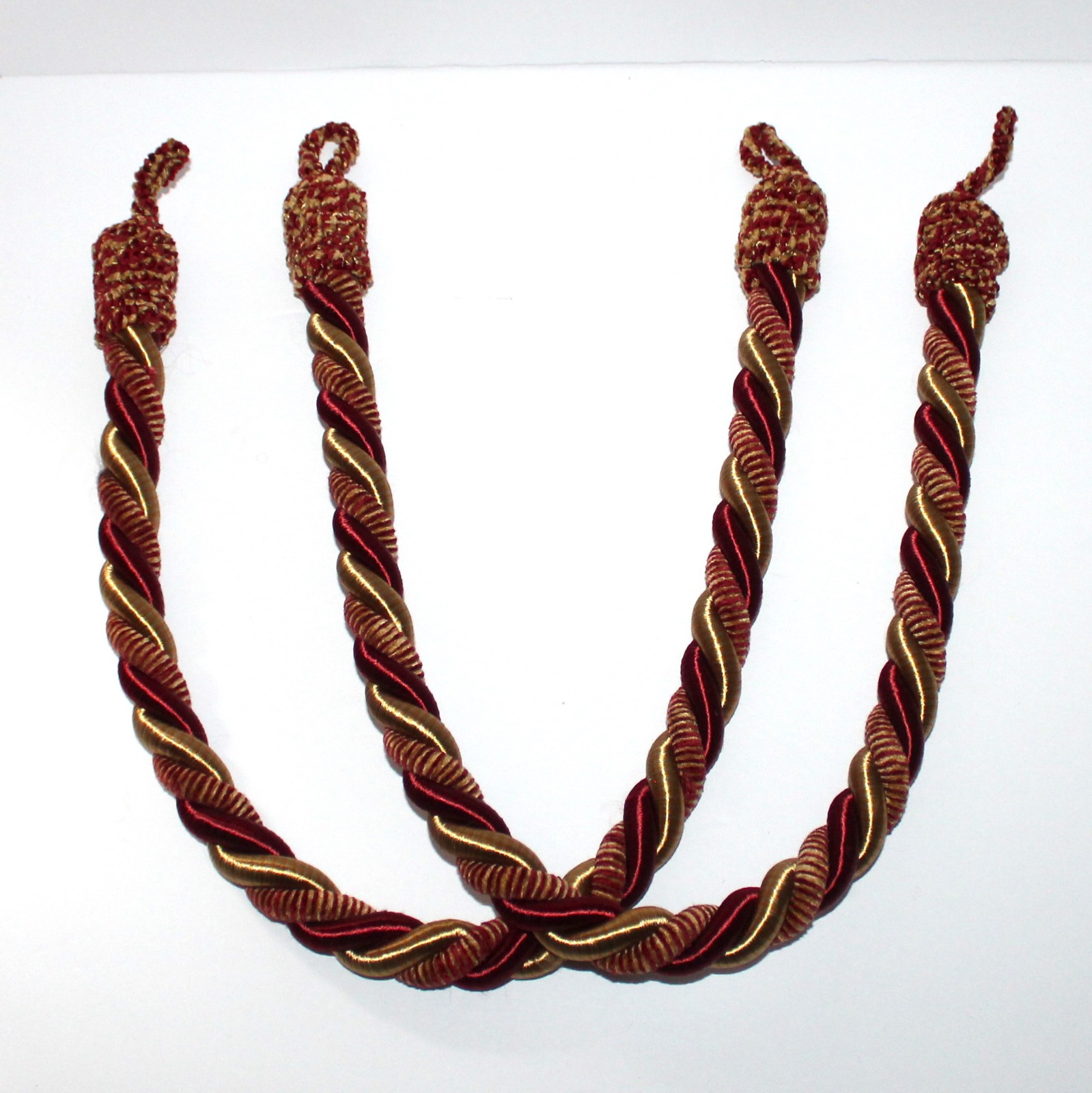 1 pair Curtain Rope Tie Back Gold Burgundy red Twisted Cord 25” empire victorian