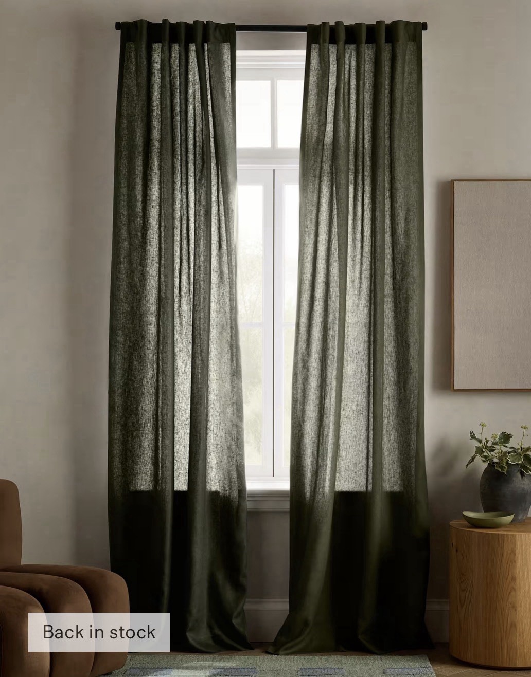 NWOT Quince Set 2 48”x96” Linen Curtain Panels Hunter Green More Olive
