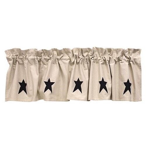 New Primitive Farmhouse Appliqued BLACK STAR GRAIN SACK VALANCE Curtain 72″