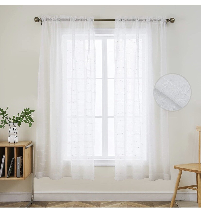 (Off White) 54×84 inch Semi Sheer Curtains for Bedroom Living Room