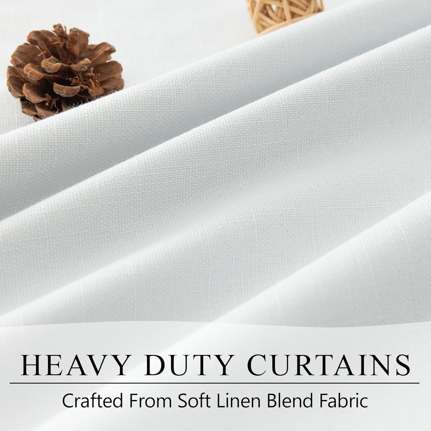 Blackout Curtains 68 Inches Long 2 Panel Thermal UV Heat Blocking White Linen
