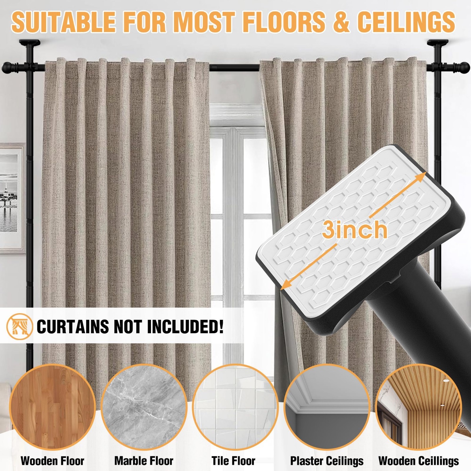 Adjustable Room Divider Curtain Rod – No Drill Privacy Separator, 4-11ft Height,