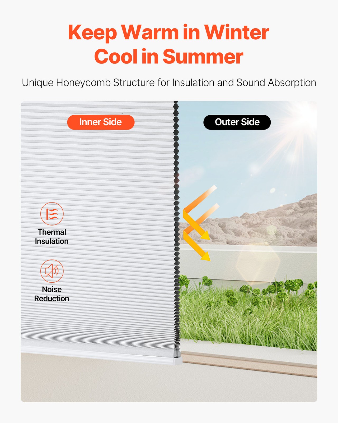 VEVOR Cellular Shades Light Filtering Cordless Cellular Blinds Blackout Privacy