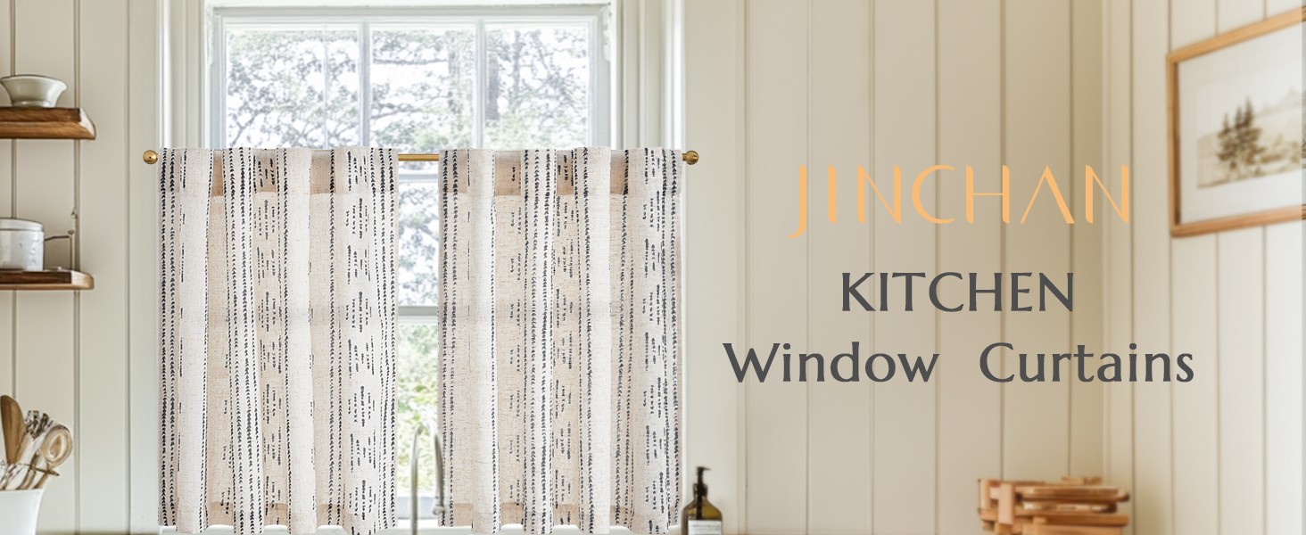 Boho Kitchen Curtains Linen Cafe Tier Curtains 36 Inch Bohemian Geometric
