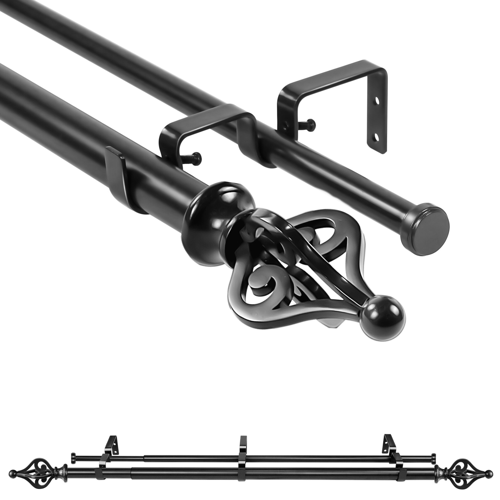 1″ Portia Manhattan Double Drapery Curtain Window Rod Set, 28″-120″