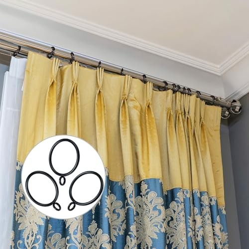 18 Pack Curtain Rings with Eyelets, Metal Clip Rings Hanging 1.5in-18pcs Black