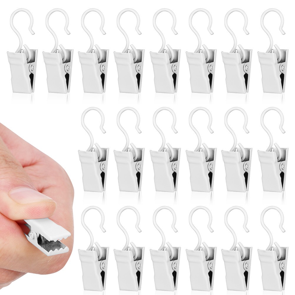 40Pcs Multi Functional White Curtain Clips with Hooks for Home Drapes Display
