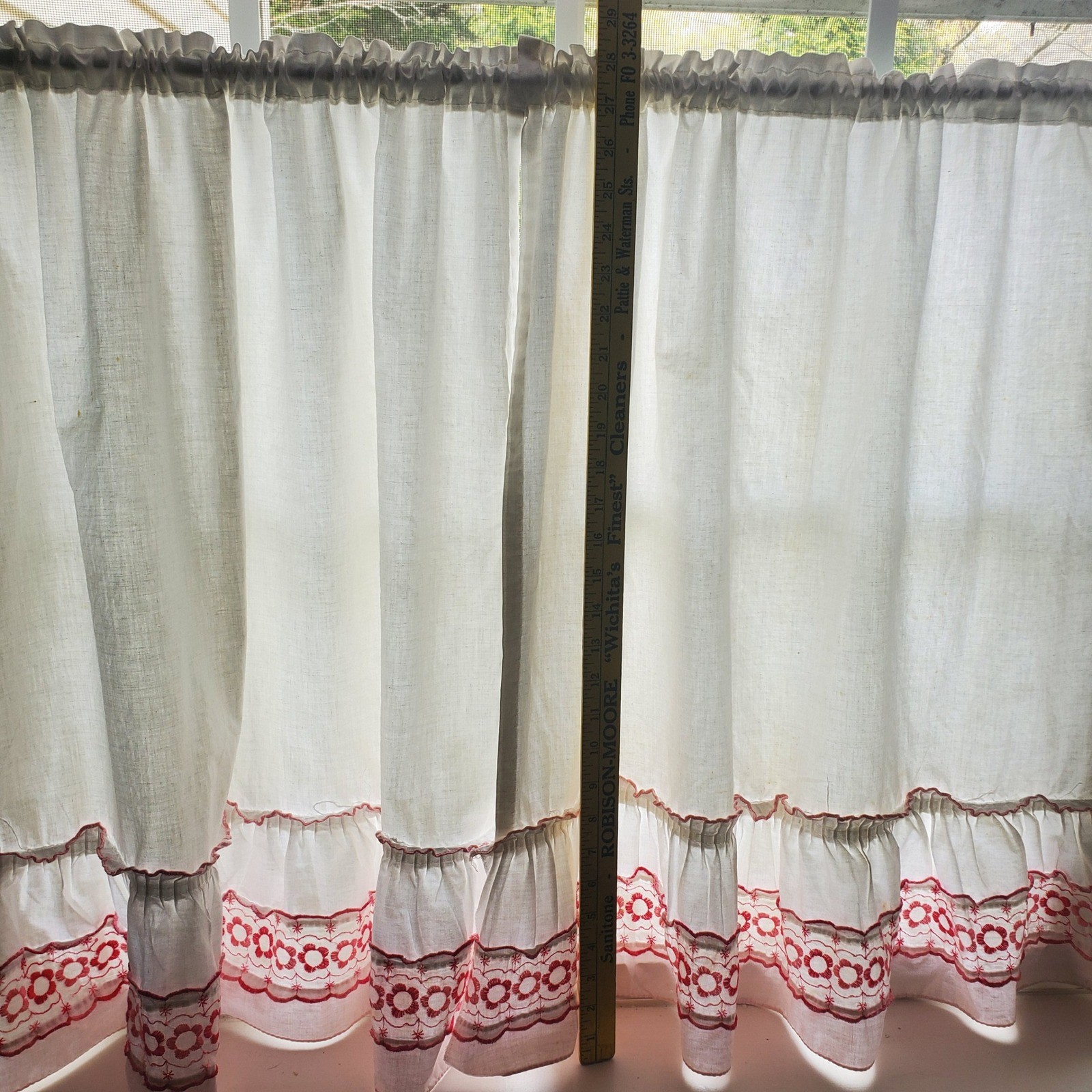 Unbranded Cafe Curtain Set Kitchen White Pink Red Floral Embroidered Excellent